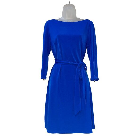 Vince Camuto Blue Belted 3/4 Sleeve Dress Size 6 - Picture 9 of 10